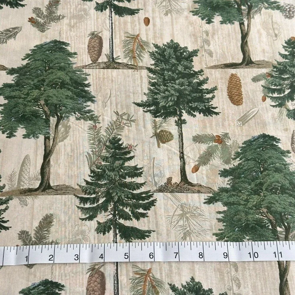 Pinecones Woodland Trees Fabric Branch Allover Beige David Textiles BTY
